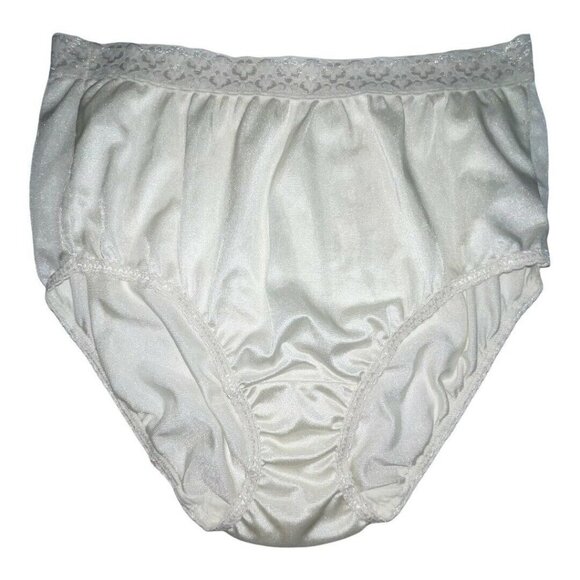 Vintage Fruit Of the Loom Size 8 Ivory Mushroom Gusset High Waist Nylon Panties